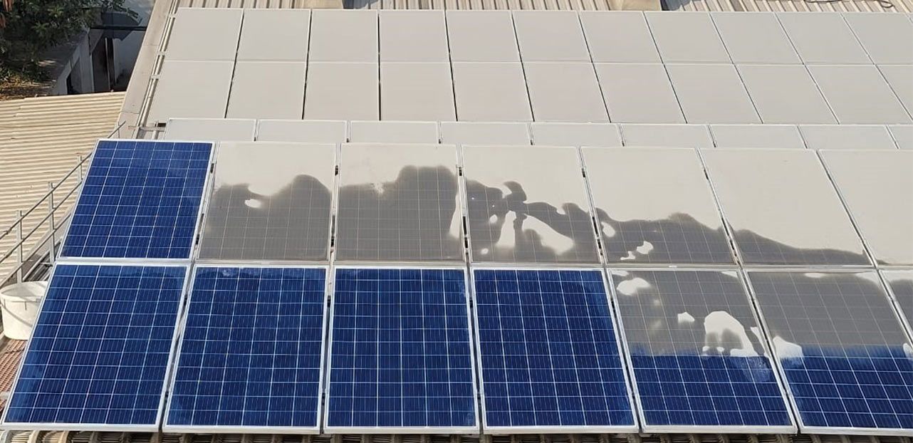 Dusty Solar Panels Affecting Efficiency and Performance on Rooftop Installation